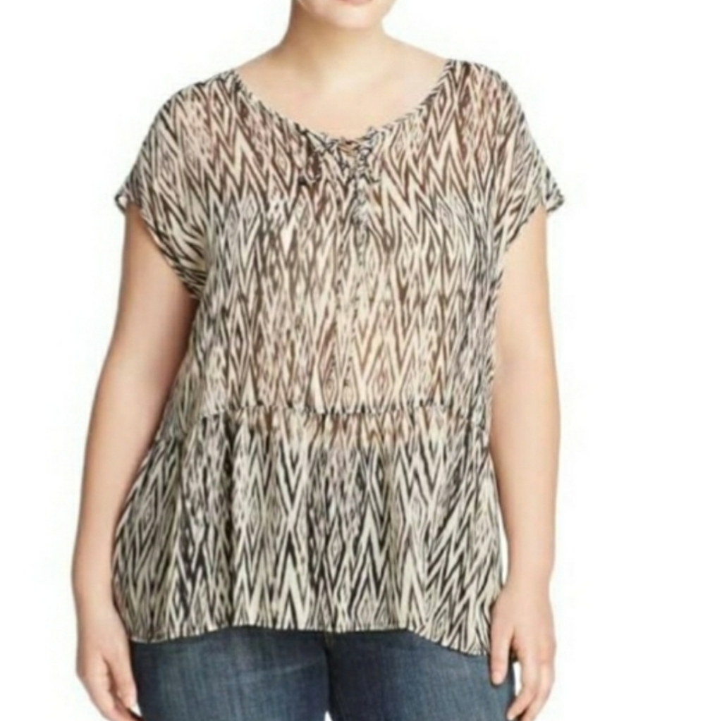 Lucky Brand Ikat Peplum Style Semisheer Blouse